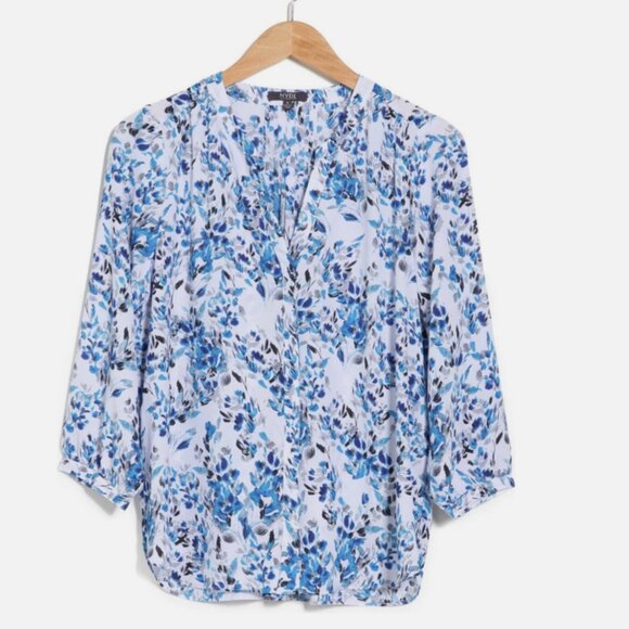 NWT NYDJ High/Low Crepe Blouse - Blue Willow Size Medium - Picture 4 of 10